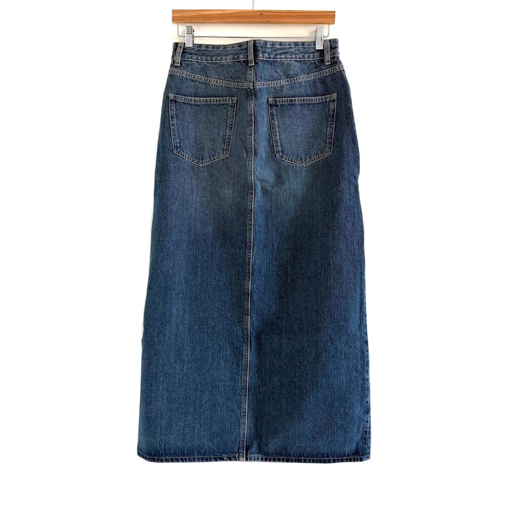 New Zara Long Blue Denim Maxi Skirt Front Slit Skirt Size Small - Picture 6 of 9